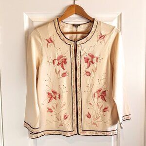 Ann Taylor Beaded Embroidered Cotton Silk Cardigan Sweater